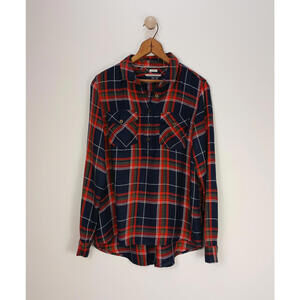 Tommy Hilfiger Plaid Flannel Shirt Women Small Red Blue Lumberjack